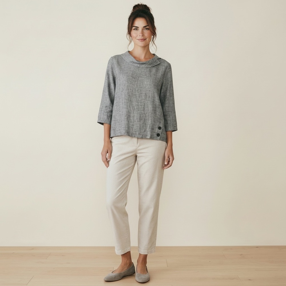 Poetry Gray Three-Quarter Sleeve Boxy Top